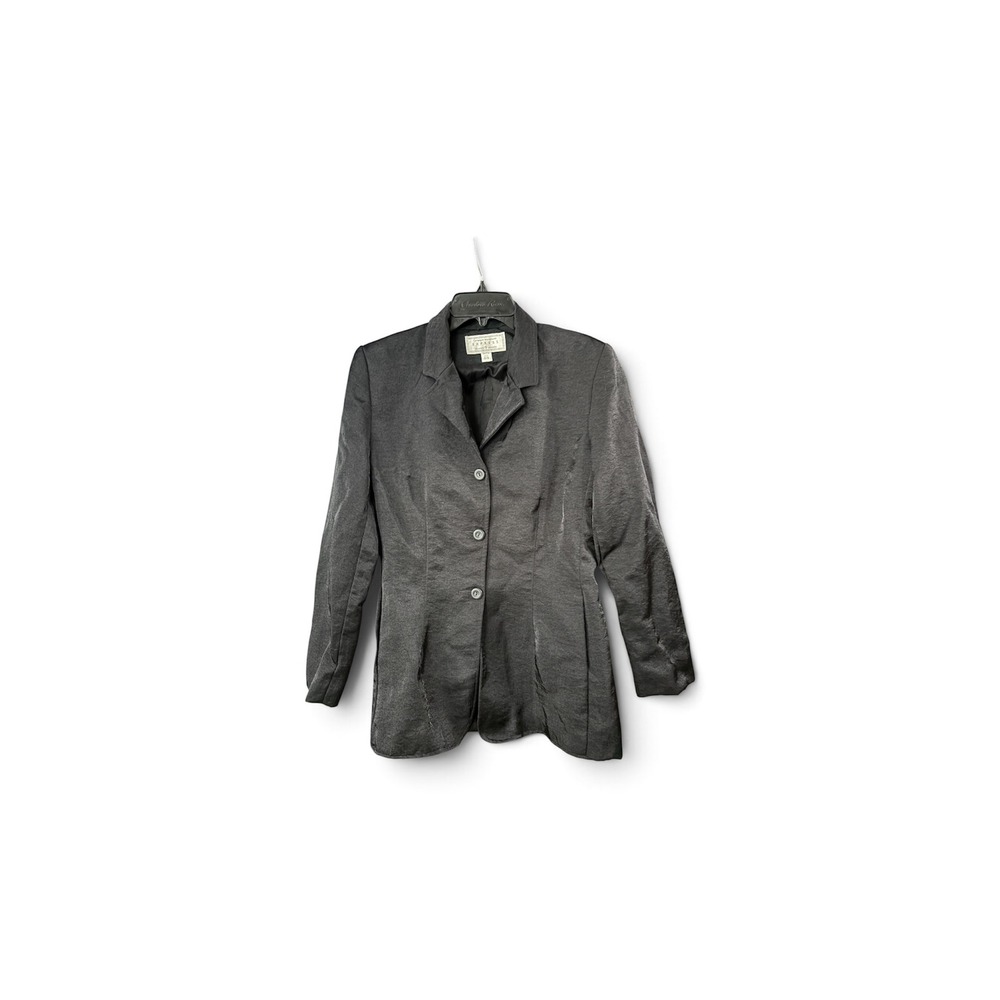 Vintage Express Black Blazer Metallic Sheen 3 Button Jacket Womens Size 5/6 USA